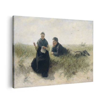 Canvas schilderij vooraanzicht Jongen en Meisje in het Duin - David Adolph Constant Artz