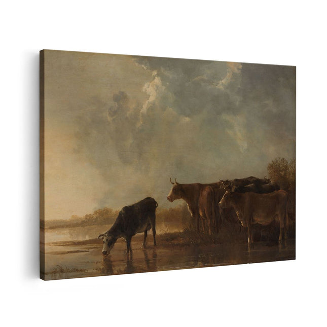 Canvas schilderij vooraanzicht Rivierlandschap met Koeien - Aelbert Cuyp