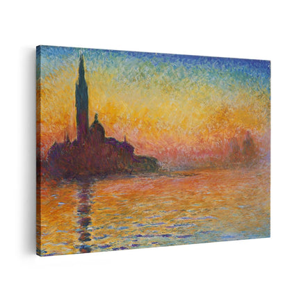 Canvas schilderij vooraanzicht San Giorgio Maggiore in Schemerlicht - Zonsondergang in Venetië - Claude Monet