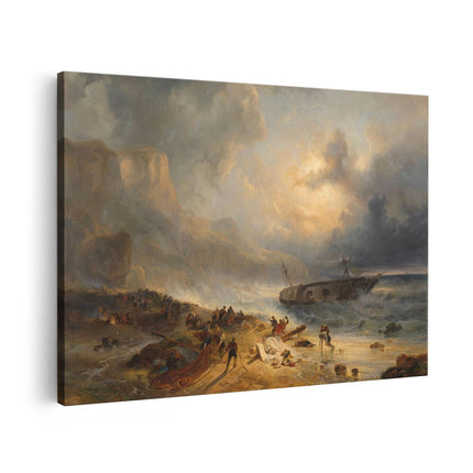 Canvas schilderij vooraanzicht Schipbreuk op een Rotsachtige Kust - Wijnand Nuijen