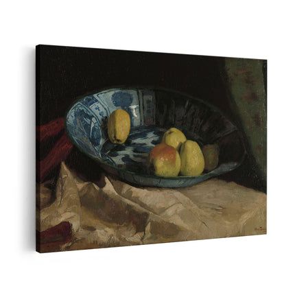 Canvas schilderij vooraanzicht Stilleven met Appels op een Delfts Blauwe Schaal - Willem de Zwart