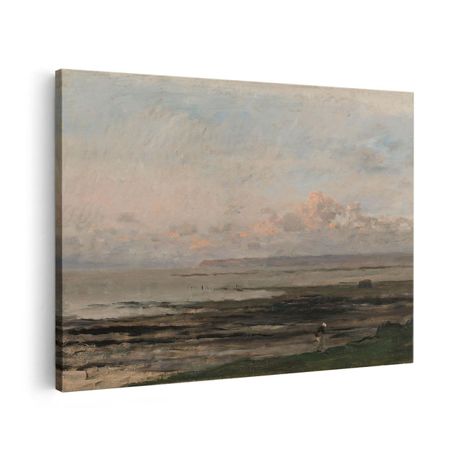 Canvas schilderij vooraanzicht Strand bij Eb - Charles-Francois Daubigny