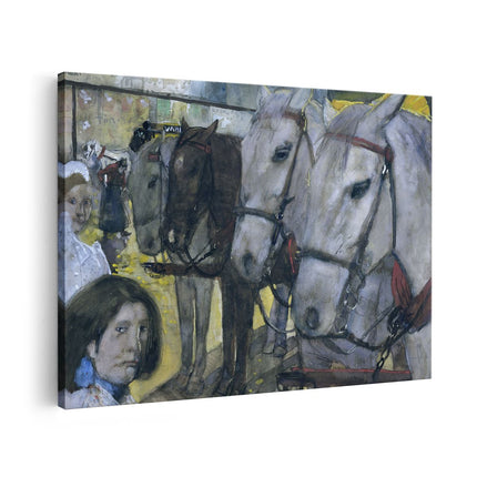 Canvas schilderij vooraanzicht Trampaarden op de Dam te Amsterdam - George Hendrik Breitner