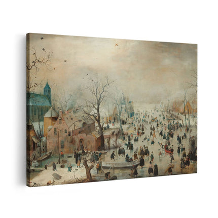 Canvas schilderij vooraanzicht Winterlandschap met Schaatsers - Hendrick Avercamp