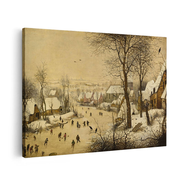 Canvas schilderij vooraanzicht Winterlandschap met Schaatsers en Vogelknip - Pieter Bruegel de Oude
