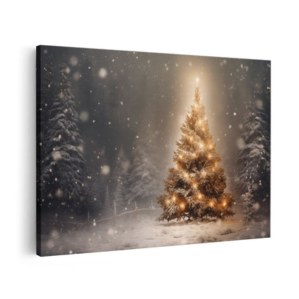 Canvas schilderij vooraanzicht Kerstboom in het Bos - Kerstmis