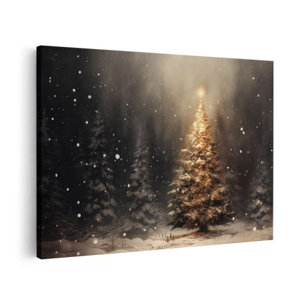 Canvas schilderij vooraanzicht Kerstboom in het Bos - Kerstmis