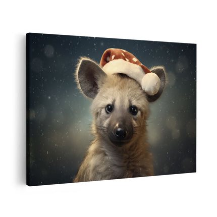 Canvas schilderij vooraanzicht Hyena met een Kerstmuts - Kerstmis
