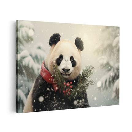 Canvas schilderij vooraanzicht Panda bij Kerst - Kerstmis