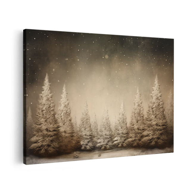 Canvas schilderij vooraanzicht Vintage Bos met Sneeuw