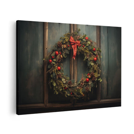 Canvas schilderij vooraanzicht Kerst Krans - Kerstmis