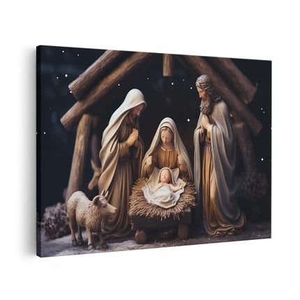 Canvas schilderij vooraanzicht Kerststal - Kerstmis - Jezus Christus
