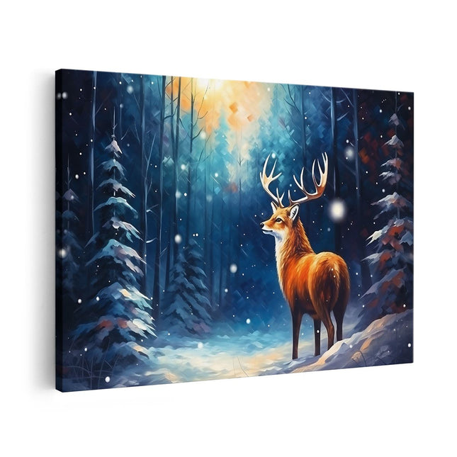 Canvas schilderij vooraanzicht Hert in het Winter Bos