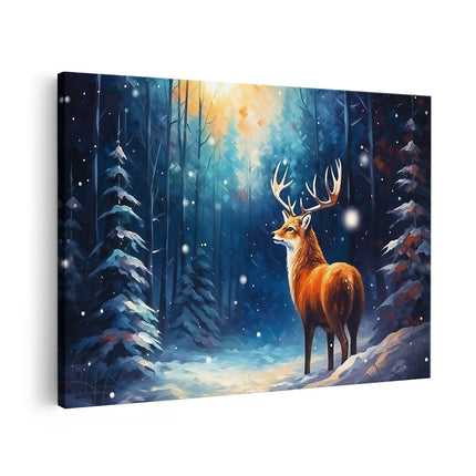Canvas schilderij vooraanzicht Hert in het Winter Bos