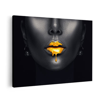 Canvas schilderij vooraanzicht Vrouw met Gouden Lippen