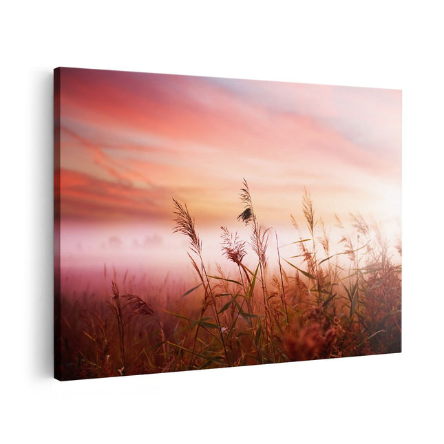 Canvas schilderij vooraanzicht Mistig Landschap in de Ochtend 