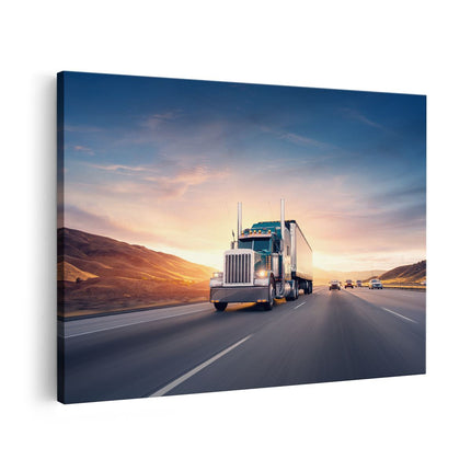 Canvas schilderij vooraanzicht Vrachtwagen op de Weg
