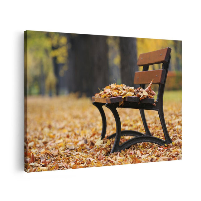 Canvas schilderij vooraanzicht Bankje in de Herfst