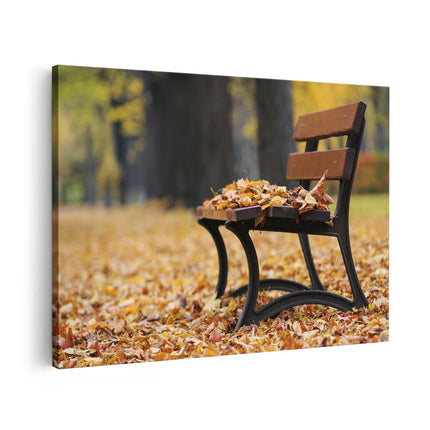 Canvas schilderij vooraanzicht Bankje in de Herfst