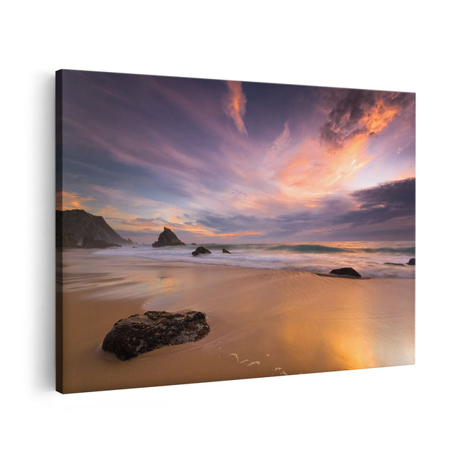 Canvas schilderij vooraanzicht Strand bij Zonsondergang