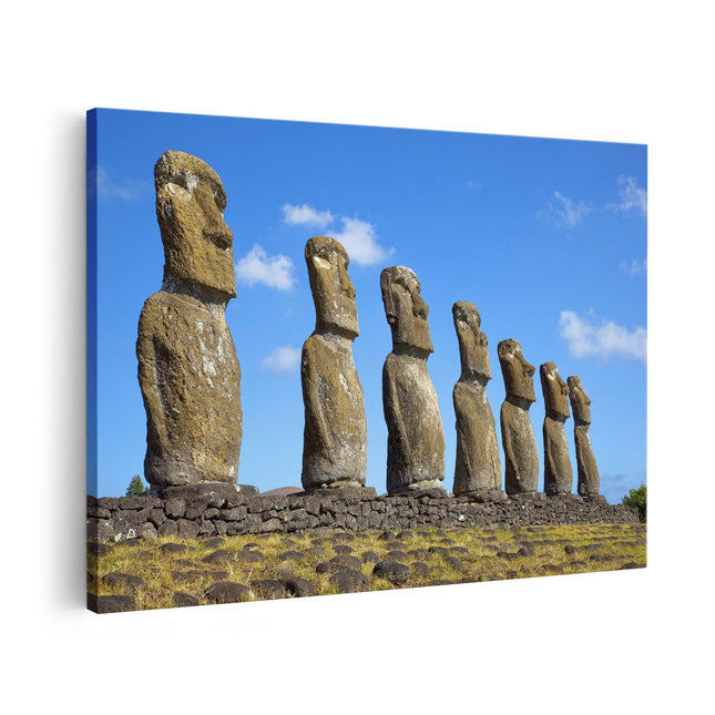 Canvas schilderij vooraanzicht Ahu Akivi Zeven Moai Stenen in Chili