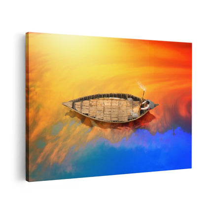 Canvas schilderij vooraanzicht Mini Boot in het Gekleurde Water