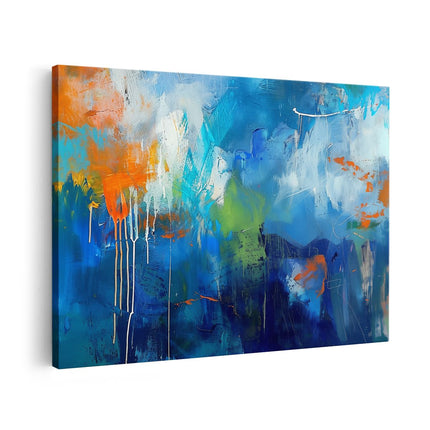 Canvas schilderij vooraanzicht Abstract Kunstwerk met Blauwe en Oranje Kleuren