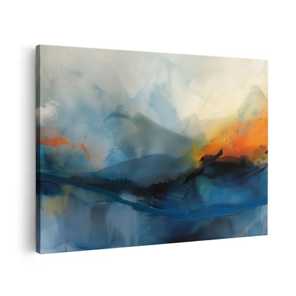 Canvas schilderij vooraanzicht Abstract Kunstwerk met Blauwe en Oranje Kleuren