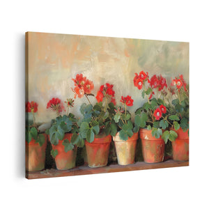 Canvas schilderij vooraanzicht Rode Geraniums in Potten