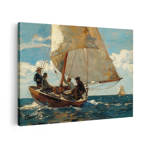 Canvas schilderij vooraanzicht Kunstwerk van Mensen op een Zeilboot