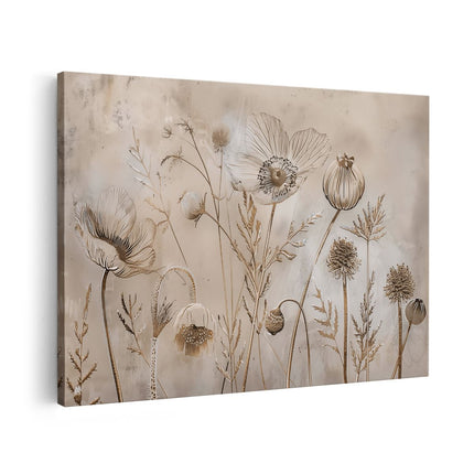 Canvas schilderij vooraanzicht Kunstwerk van Bloemen op een Beige Achtergrond