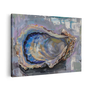 Canvas schilderij vooraanzicht Kunstwerk van een Oester op een Tafel