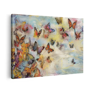 Canvas schilderij vooraanzicht Kunstwerk van Vlinders die in de Lucht Vliegen