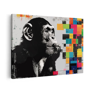 Canvas schilderij vooraanzicht Chimpansee met een Sigaret in zijn Mond