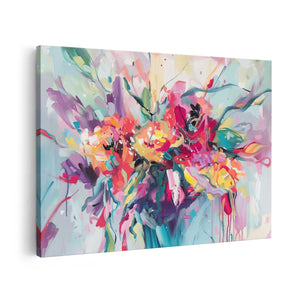 Canvas schilderij vooraanzicht Kleurrijke Bloemen in een Vaas