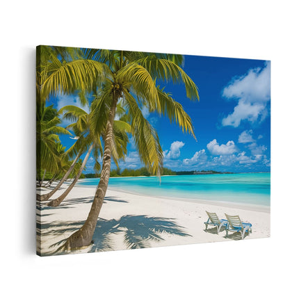 Canvas schilderij vooraanzicht Strand met Palmbomen
