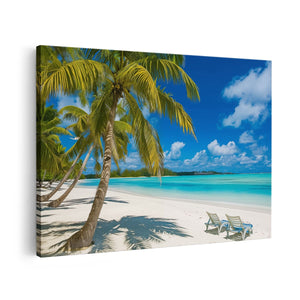 Canvas schilderij vooraanzicht Strand met Palmbomen