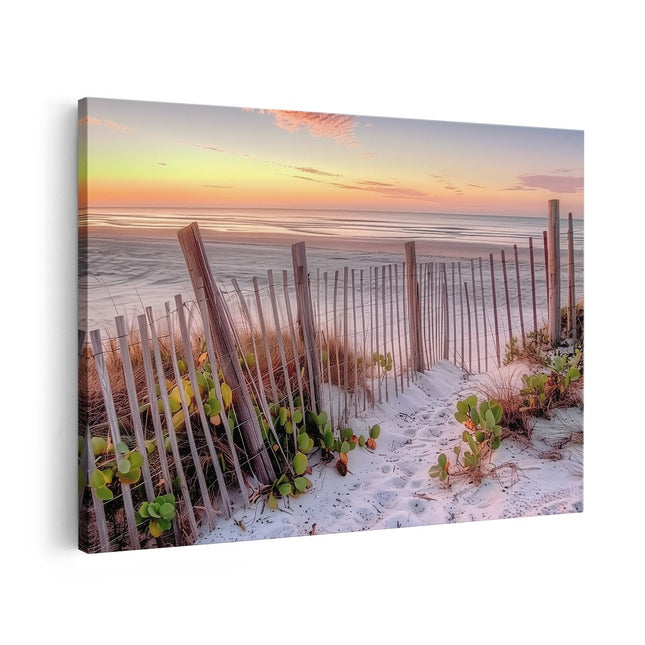 Canvas schilderij vooraanzicht Pad dat Leidt naar het Strand bij Zonsondergang