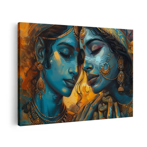 Canvas schilderij vooraanzicht Twee Indiase Vrouwen Kussen Elkaar
