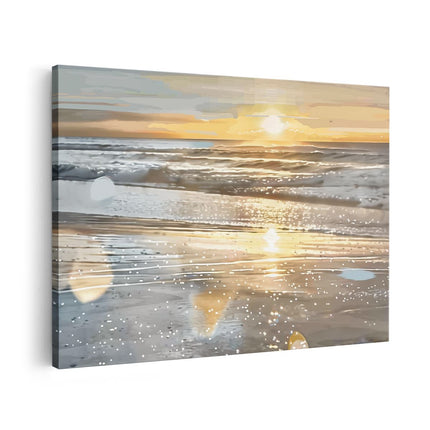 Canvas schilderij vooraanzicht Kunstwerk van een Zonsondergang op een Strand