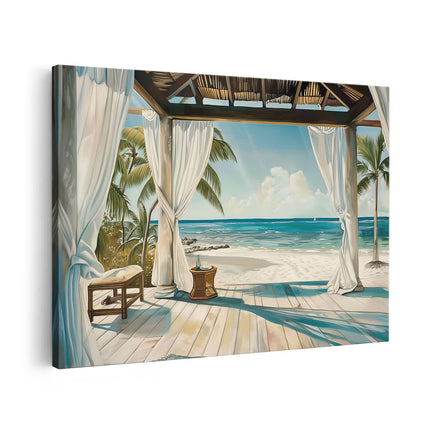 Canvas schilderij vooraanzicht Kunstwerk van een Veranda met Uitzicht op de Oceaan