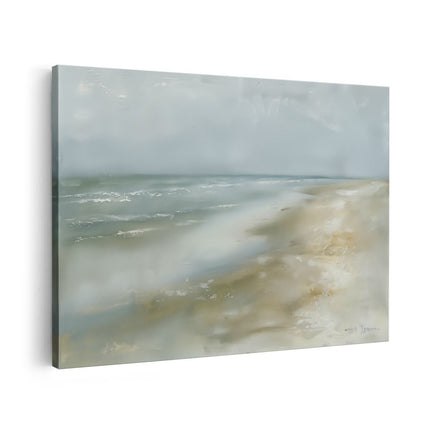 Canvas schilderij vooraanzicht Kunstwerk van een Strand op een Bewolkte Dag