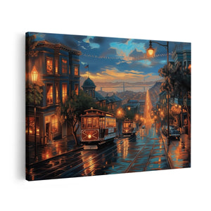 Canvas schilderij vooraanzicht Kunstwerk van een Straatbeeld met een Kabelbaan