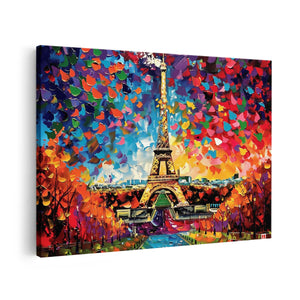 Canvas schilderij vooraanzicht De Eiffeltoren is Omgeven door Kleurrijke Harten