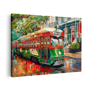Canvas schilderij vooraanzicht Kunstwerk van een Tram in New Orleans