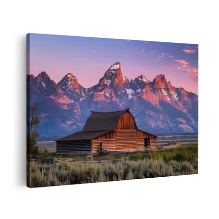 Canvas schilderij vooraanzicht Schuur voor de Bergen van Grand Teton