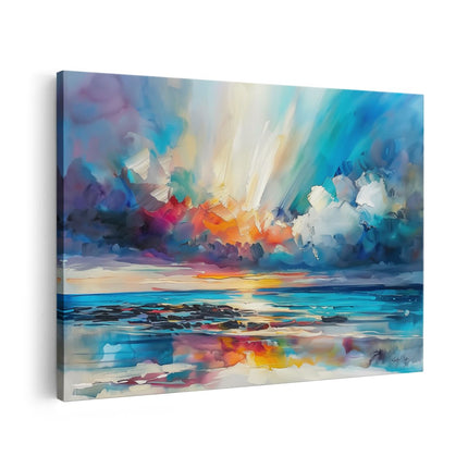 Canvas schilderij vooraanzicht Kleurrijk Kunstwerk van een Zonsondergang boven de Oceaan