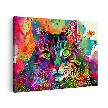 Canvas schilderij vooraanzicht Kleurrijk Kunstwerk van een Kat