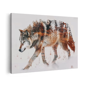 Canvas schilderij vooraanzicht Wolf die in de Sneeuw loopt