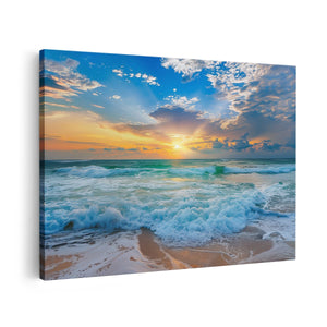 Canvas schilderij vooraanzicht De Zon gaat onder boven de Oceaan